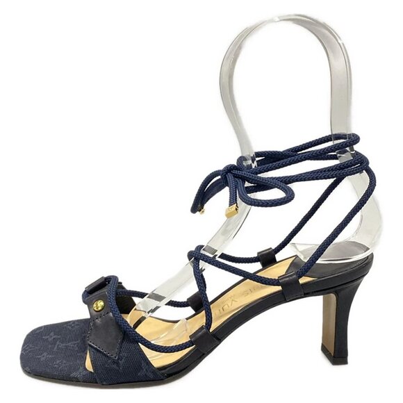 LOUIS VUITTON - Dark Navy Women's Sandals Monogram Mini Canvas 248-090125 - Picture 1 of 10